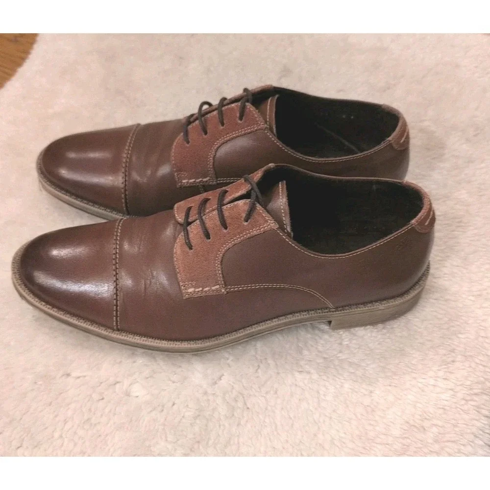 Stacy Adams Dress Shoe Mens Sz 9.5M Brown Suede Leather Oxford Derby Cap Toe EUC